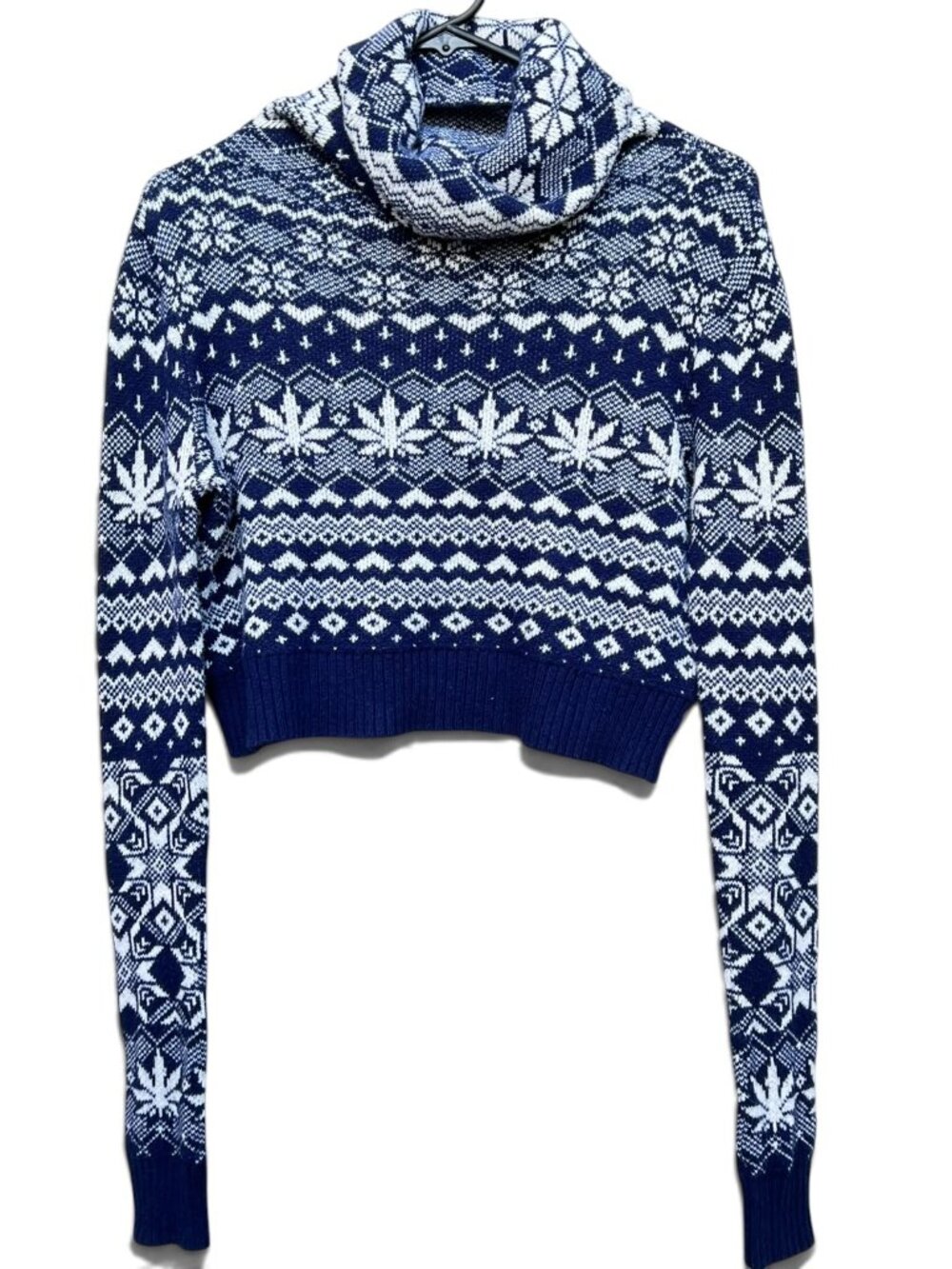 BDG Urban Outfitters Blue & White Fair Isle Cropped Turtleneck Sweater Size S